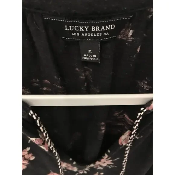 Lucky Brand Black Tank Top Size Small 100% Cotton with Pink Floral and Paisley - Picture 3 of 4